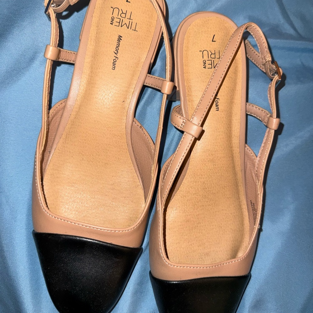 Time and Tru Women's Black and Tan Flats